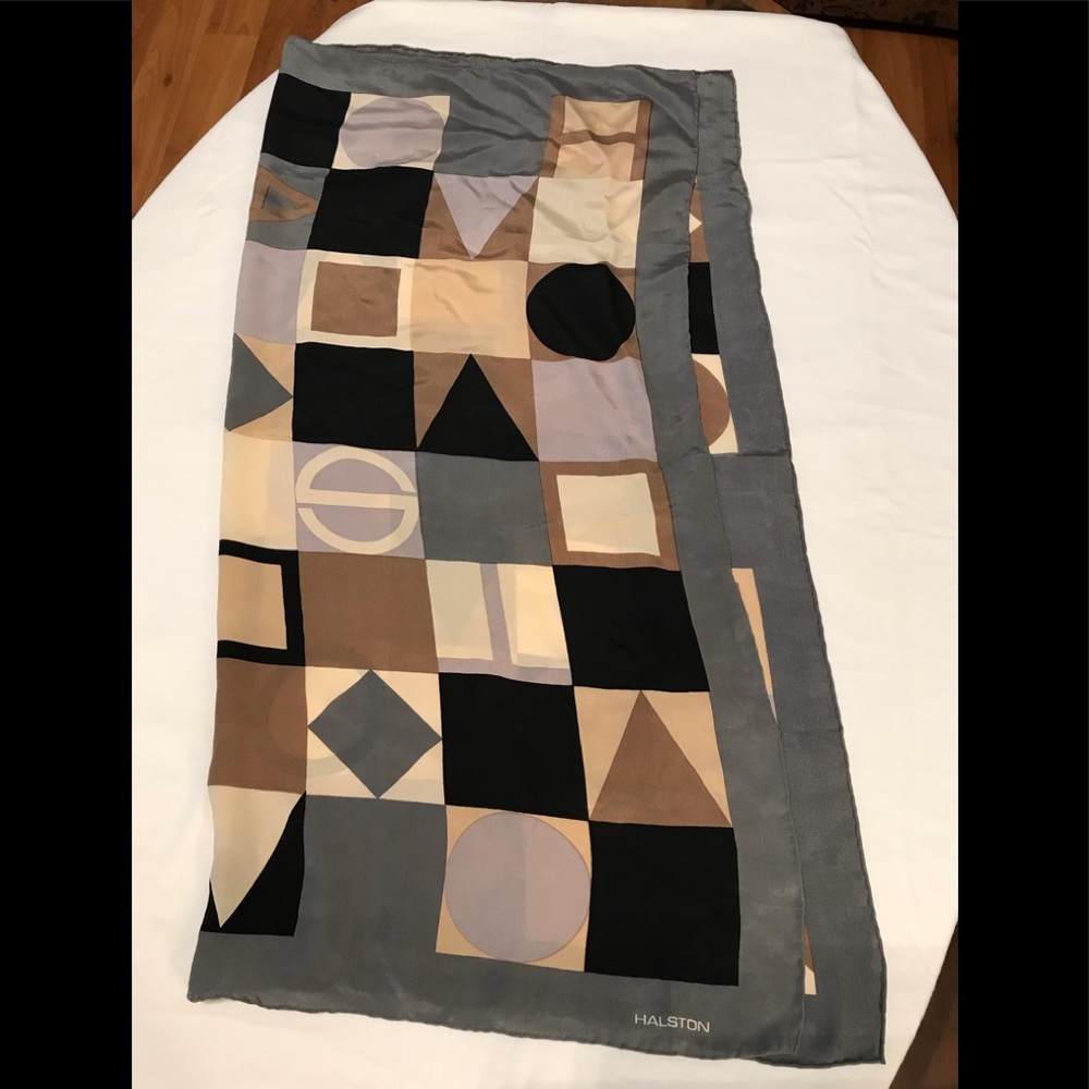 Great versatile Halston scarf in gray, tan & black